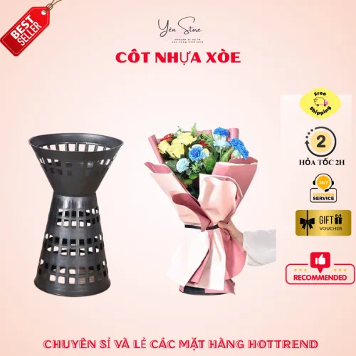 Cốt Nhựa Xoè Cắm Hoa Trụ Đứng, Nhiều Kích Thước, Chất Liệu Nhựa PU Màu Đen Tiện Lợi Dùng Bó Hoa